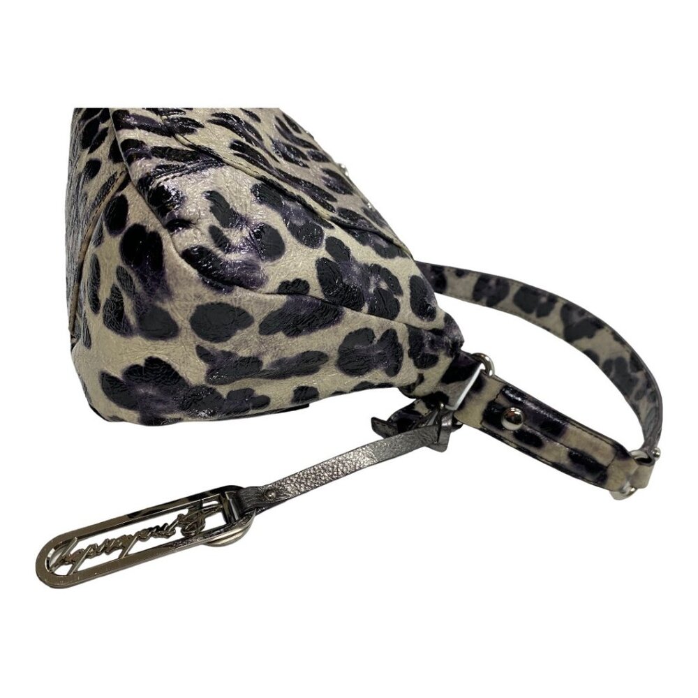B. Makowsky Shiny Leopard Print Genuine Leather Satchel Handbag Purse - Picture 15 of 16